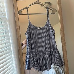 Blue and white checkered peplum tank